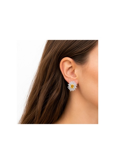 Éclat Collection Citrine Çelik Sarı Taşlı Zirkon Abiye Küpe Gümüş Gümüş