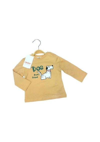 Çikoby Erkek Bebek Pamuklu Köpek Baskılı Yandan Çıtçıtlı Tshirt-13515-hardal Hardal