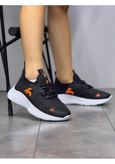 Bağcıklı Unisex Çocuk Spor Ayakkabısı-siyah-orange-322 Siyah - Turuncu