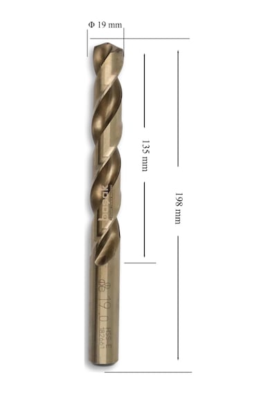 MTE 19,0 mm Paslanmaz Matkap Ucu Altın Seri HSS-E DIN 338