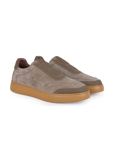 Libero Erkek Sneaker Ayakkabı Hakiki Süet Deri Slip-on Bağcıksız Monogram Logolu Hafif Kalın Eva Taban L5966 Vizon
