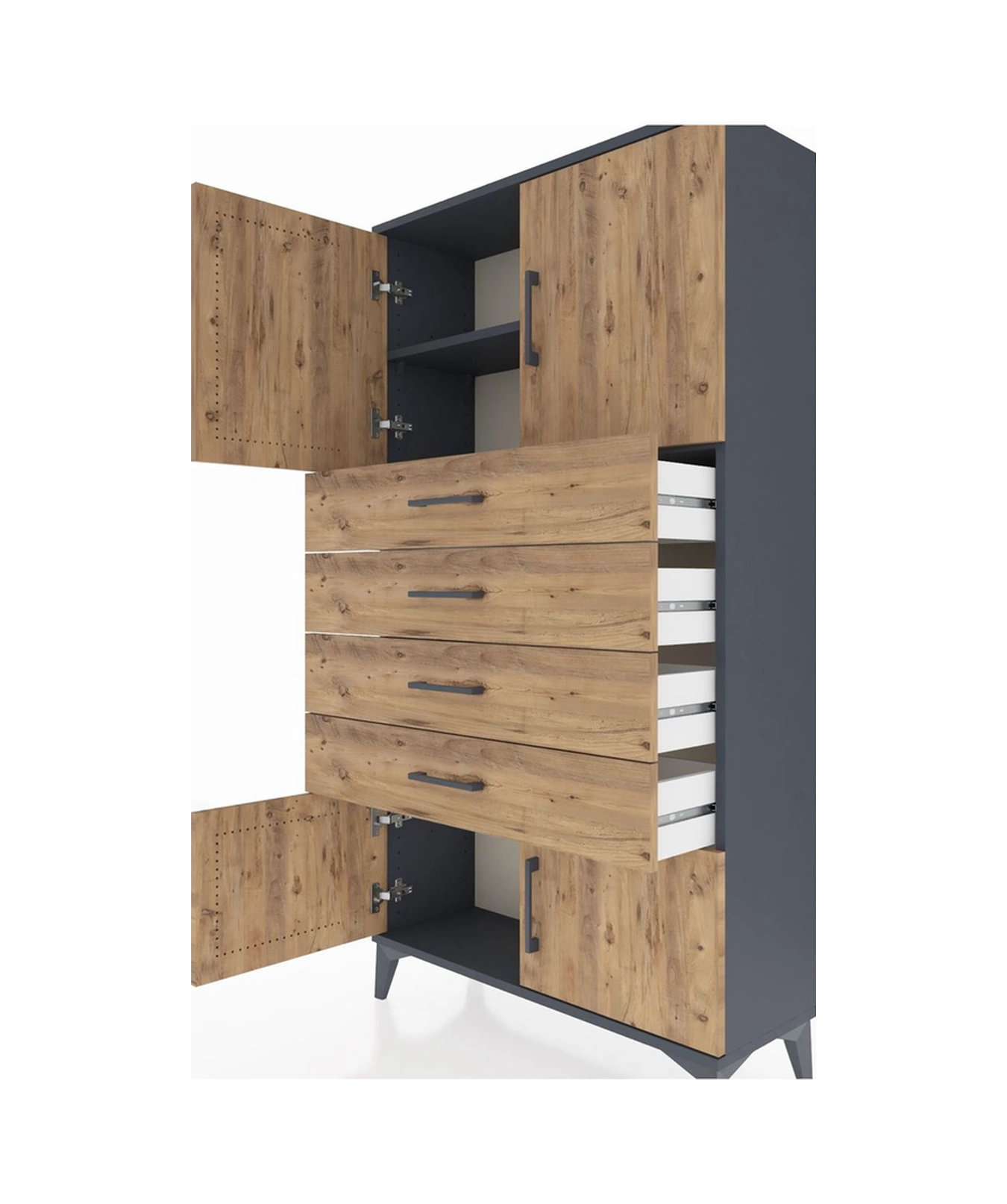 Arges Dolap 2 Raflı 4 Çekmeceli 4 Kapaklı 88x30x163 Antrasit-çam Antrasit