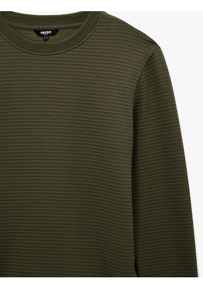 Koton Regular Fit Uzun Kollu Dokulu Bisiklet Yaka Sweatshirt Haki 6wam70190mk