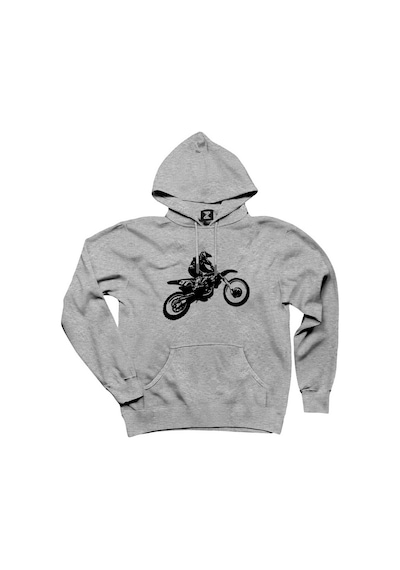 Motokros Endurocross Gri Kapşonlu Sweatshirt Hoodie Siyah