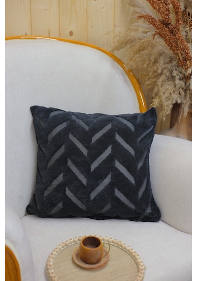 Chevron Welsoft Jakarlı Dekoratif Kırlent Kılıfı 43x43 Cm - Ztchevron Siyah-