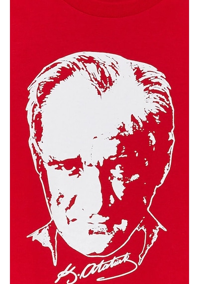 Kısmetsepeti Atatürk Baskılı İmza Detay Kırmızı Uzun Kollu Sweatshirt
