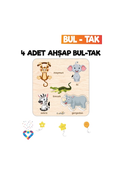 Eğitici 4 Adet Bul-tak Oyuncak Hayvanlar, Taşıtlar, Meyveler Ve Sebzeler