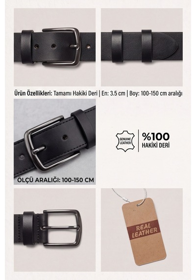 Atlas Premium - %100 Hakiki Deri Klasik Erkek Kemer 3.5 Cm En Siyah