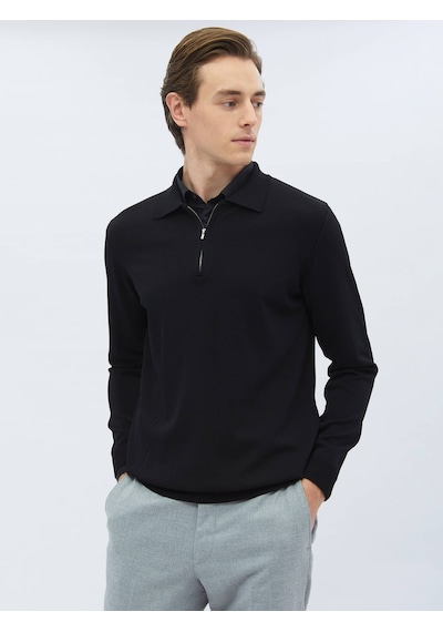 Kip Siyah Polo Yaka Düz Örgü Triko 656011 Siyah