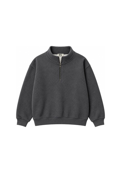 Brz Collection Unisex Oversize Yarım Fermuarlı Dik Yaka Desenli Oversize Sweatshirt Antrasit