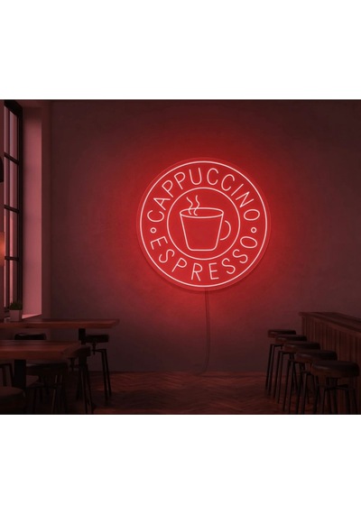 Cappuccıno Espresso Yazılı Ve Şekilli Neon Tabela Kırmızı