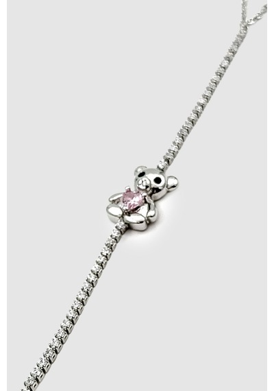 Ayıcık Figürlü Pembe Taşlı Silver Gümüş Renkli Bijuteri Şahmeran