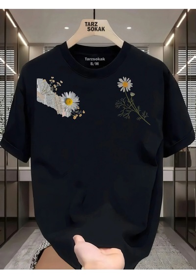 Startmore Unisex Gülüşü Güzel Kadınlar Papatya Sever T-shirt Siyah