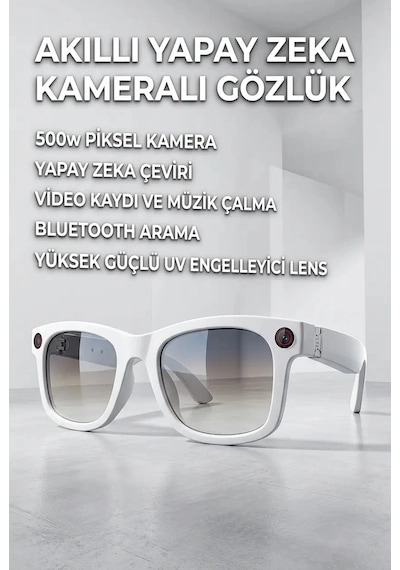 Semel Beyaz Yapay Zeka Akıllı Gözlük Kameralı Bluetooth Sesli Asistanlı Premium Tasarım