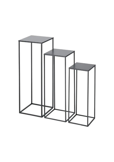 3'lü Set Metal Ayaklı Dekoratif Saksılık Standı Mat Siyah