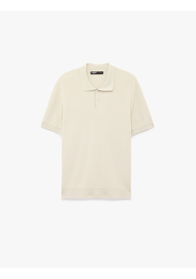 Koton Regular Fit Viskon Polo Yaka Kısa Kollu Triko Tişört Bej 6sam70038ht Ekru
