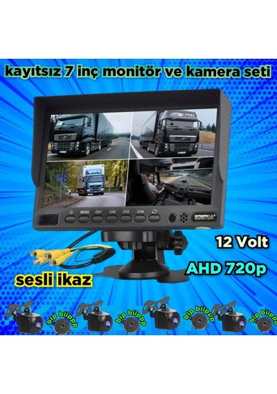 Kayıtsız 7 İnç Ekran Araç Ve Yaya Tanımalı Sesli İkazlı 4 Kamera