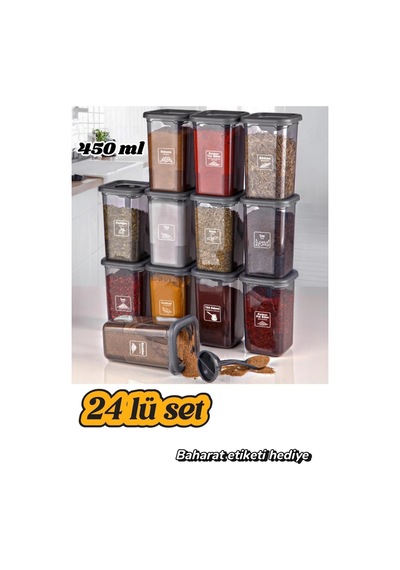 Baharatlık 24 Lü Set Kaşıklı Baharat Saklama Kutusu Etiket Hediye