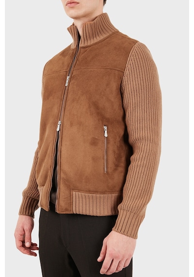 Gran Sasso Regular Fit Dik Yaka Süet Detaylı Triko Ceket Erkek Ceket 13129 58001 190 Taba