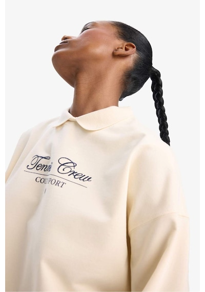 DeFacto Fit Oversize Geniş Kalıp Polo Yaka Baskılı Sporcu Kadın Sweatshirt - Ekru D7133AX25SPER109