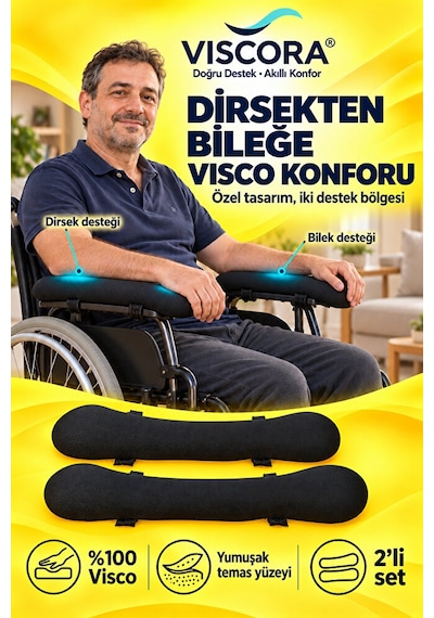 Visco Tekerlekli Sandalye Kolçak Destek Pedi 2 Li Cırtlı Dirsek Ve Bilek Destek Minderi