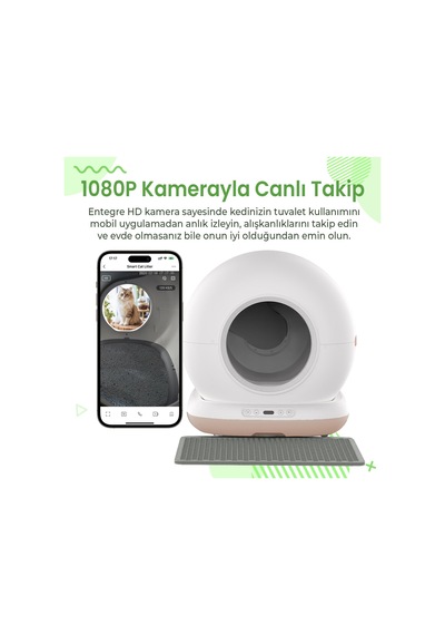 Cb002 Kameralı Akıllı Otomatik Kedi Tuvaleti, App İle Uzaktan Kontrol, 72lt Hazne, 7lt Çöp Haznesi Beyaz-bej