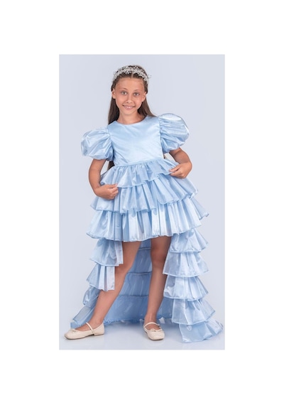 Mnk Baby & Kids Kız Çocuk Eklenebilir Kuyruk Detaylı, Taçlı Aspendos Abiye Elbise M00758 Mavi