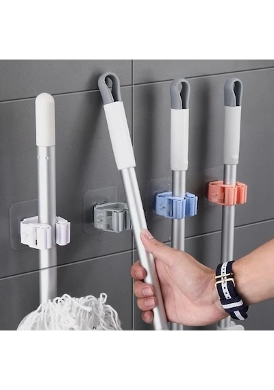 Yapışkanlı Pratik Mop Tutucu 4 Adet Beyaz Çok Renkli