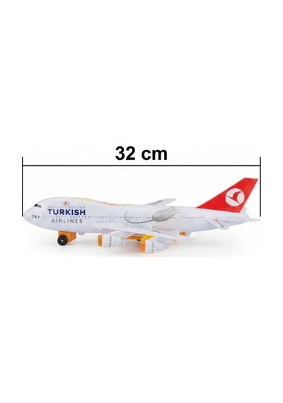 Işıklı Ve Sesli Thy Yolcu Uçağı İniş Takımı Model Kuyruklu 32 Cm Kaliteli Eğlenceli Oyuncak Uçak