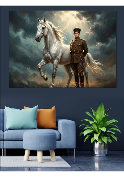 At Ve Mustafa Kemal Atatürk Dekoratif Kanvas - Mdf Ahşap Tablo