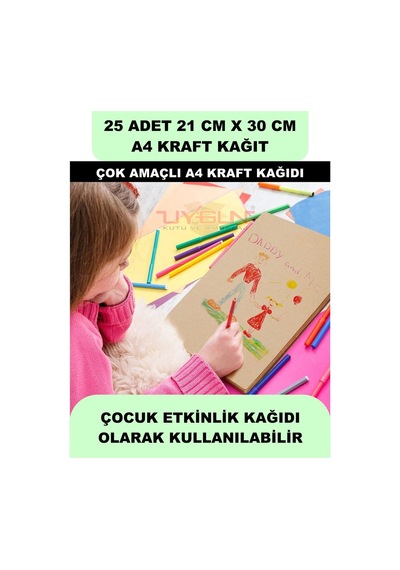25 Adet A4 Kraft Kağıt 21x30 100 Gr. Yazıcı Uyumlu, Vintage Resim Kağıdı, Çocuk Etkinlik Kağıdı