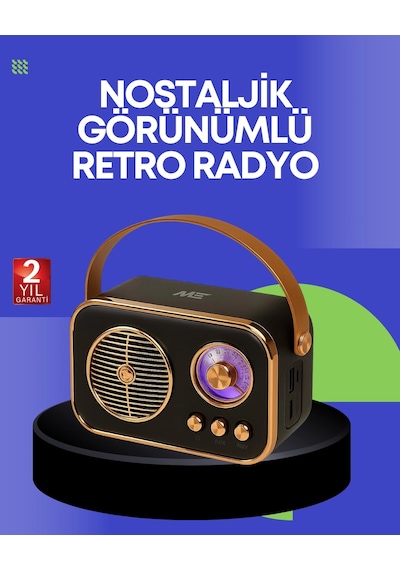 Hubrendy Tekno Klasik Retro Radyo Bluetooth Destekli, Fm Özellikli Şarjlı Hoparlör