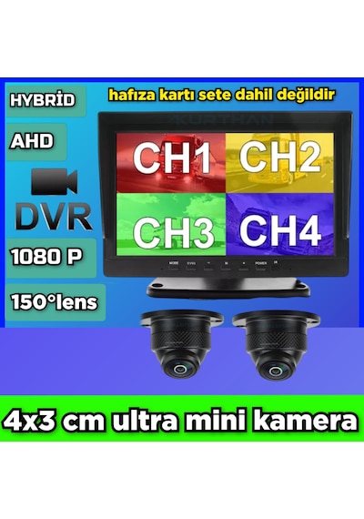 10'' Dvr Ekran 2 Adet 150 Derece Ahd 1080p Ultra Mini Kamera 12 V