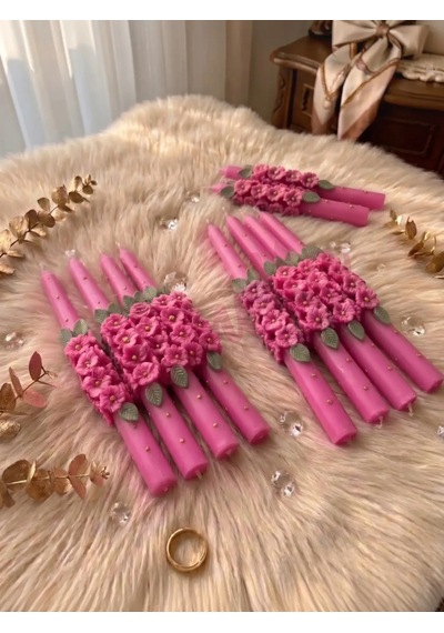 Mumelia Kır Çiçeği Sarmalı Şamdan - Doğal Soya Kutulu Dekoratif Mum - Pembe
