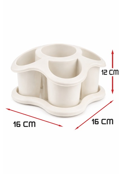 Mutfak Tezgah Üstü Kaşıklık Ve Düzenleyici 5 Bölmeli Çok Amaçlı Plastik Organizer Papatya 16x16cm Bej