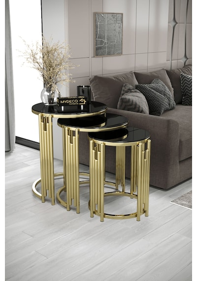 Piyano Set Orta Sehpa Takımı Gold Siyah