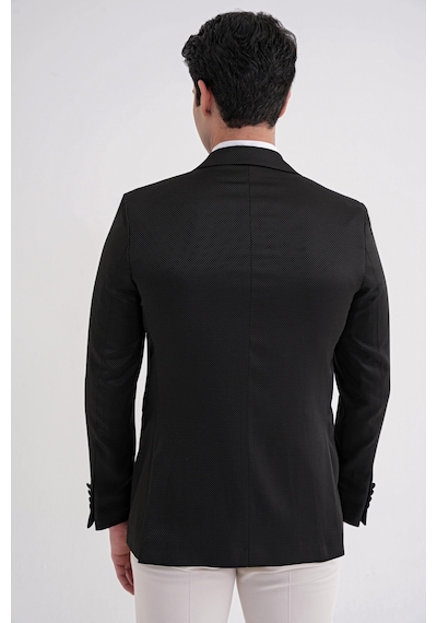 Black 035 Slim Fit Saten Yaka Çift Yırtmaçlı Tek Düğmeli Siyah Damatlık Smokin Ceket Siyah
