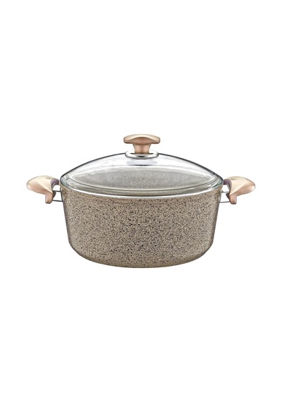 3110 - 2 Parça - Biogranit - 28x13 Cm 6,95 Litre - Derin Tencere, Sütlü Kahve Gövde Ve Detay Sütlü Kahve