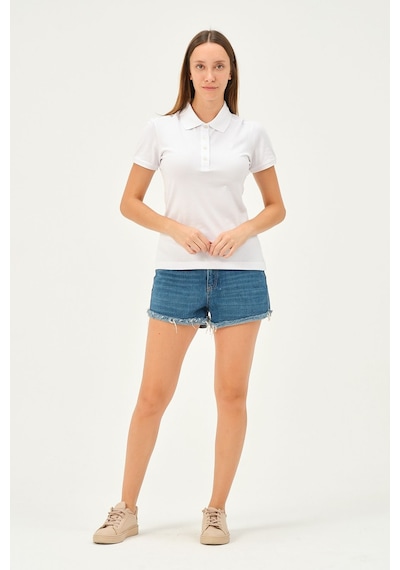 Msw Kadın Beyaz Regular Fit Polo Yaka T-shirt Beyaz