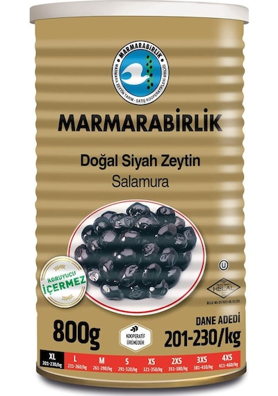 Marmarabirlik Doğal Salamura 201-230 KB XL Siyah Zeytin Teneke 6 x 800 G