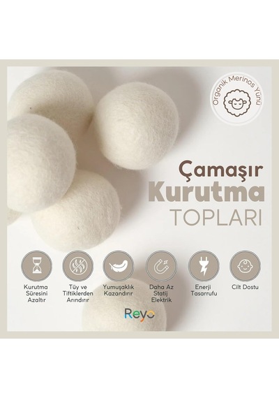 Reyo Yün Çamaşır Kurutma Makinası Topu 3 Adet Xl%100 Organik