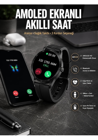 Mey İthalat Akıllı Saat Amoled Ekran 3 Kordonlu Nfc Ve Gps Uyumlu