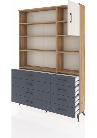 Arges Dolap 8 Raflı 8 Çekmeceli Tek Kapaklı 132x30x195 Çam-aytaşı/antrasit Aytası/antrasıt Arges Dolap 8 Raflı 8 Çekmeceli Tek Kapaklı 132x30x195 Çam-aytaşı/antrasit Aytası/antrasıt