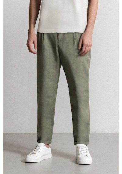 Defacto %100 Keten Normal Kesim Crop Duble Paça Yazlık Kumaş Pantolon C1826ax25smkh433 Haki