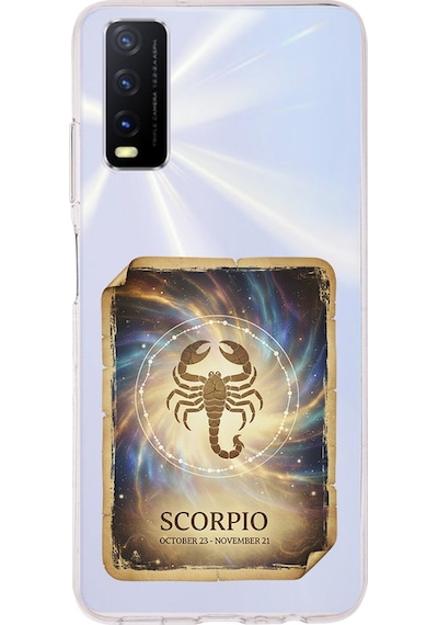 Vivo Y20s İle Uyumlu Burç Kartları Akrep Tasarımlı Şeffaf Silikon Kılıf Şeffaf