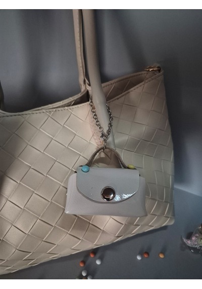 Gogo Charm Çanta Aksesuarı Mini Çanta Hakiki Deri Bej