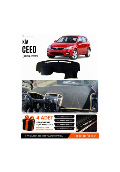 Kia Ceed 2006-2012 Uyumlu Torpido Koruma, Torpido Örtüsü, Torpido Kılıfı - Siyah Bej