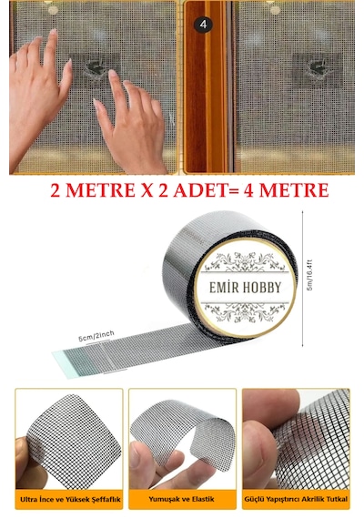 Sineklik Yaması 50mmx2mt 2 Adet Tamir Kiti Bantı , 2x2 4 Metre