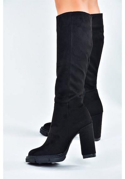 Fox Shoes Siyah Süet Yüksek Topuklu Kadın Çizme L282770102 Siyah