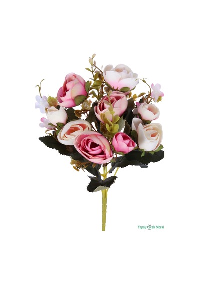 Yapay Çiçek Sitesi Yapay Şakayık Gül Demeti 31cm Pembe-krem